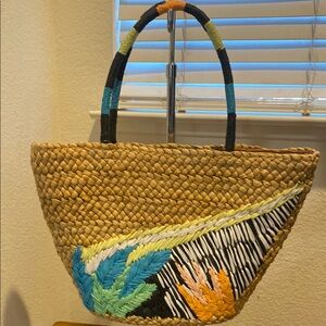 Tabitha Brown Tan and Blue Tote Bag with Woven Design